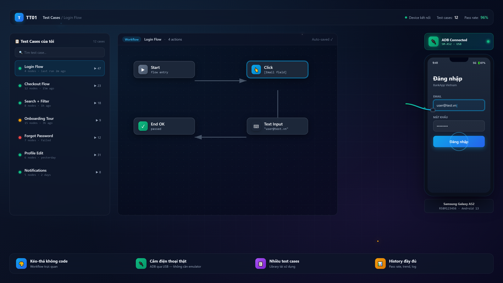 TT01 Workflow Builder — kéo-thả test automation cho Android